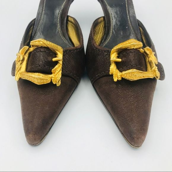 PRADA SNAKE BUCKLE GOAT SKIN d’ORSAY KITTEN PUMPS - Picture 4 of 10